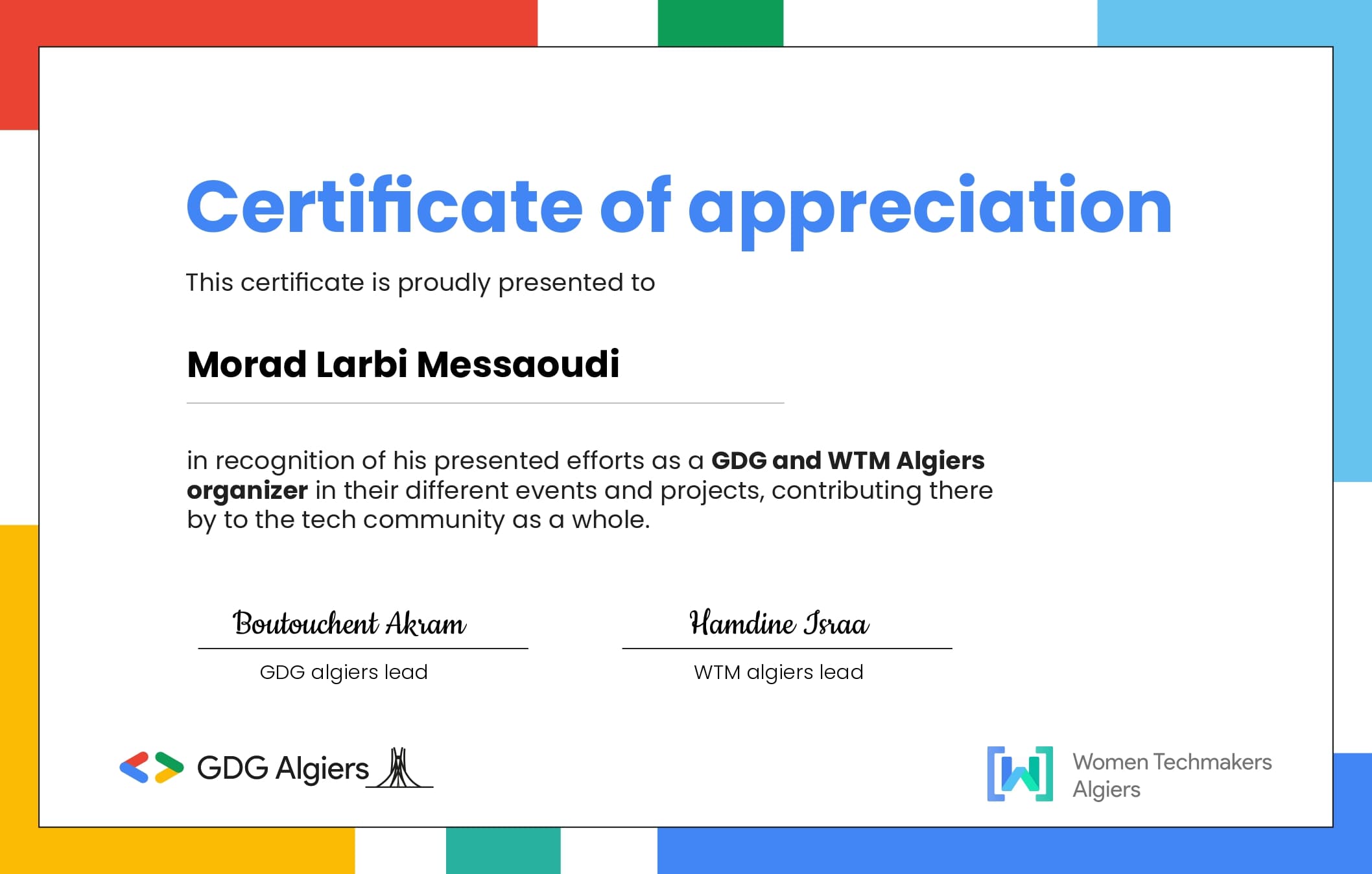Certificate of appreciation