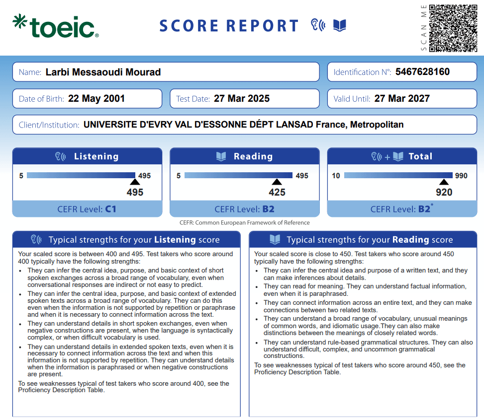 TOEIC Certificate